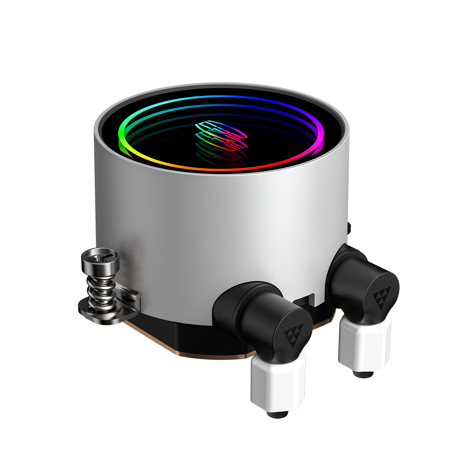 Left. PCCOOLER - DA240 ARGB AIO CPU Liquid Cooler, 240mm Radiator, 260W TDP, Infinity Halo ARGB Effect, 3000RPM Pump Speed - White.