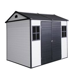 Mondawe - 8 x 6 ft Resin Outdoor Storage Shed with Floor & Two Windows & Lockable Door - Grey+White