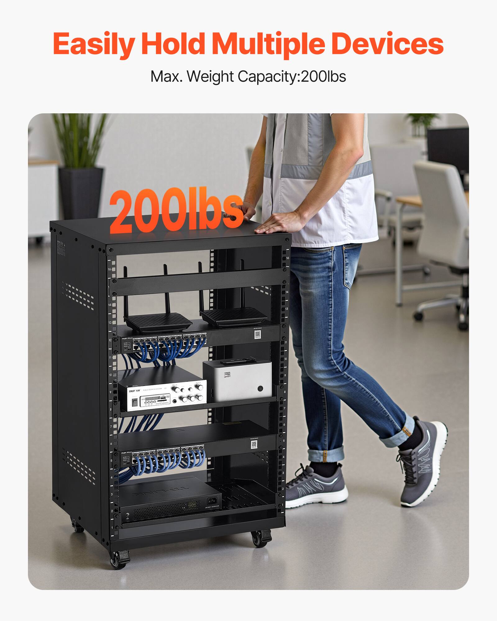 VEVOR 16U AV Rack, 200 lbs Max Capacity, Home Recording Studio