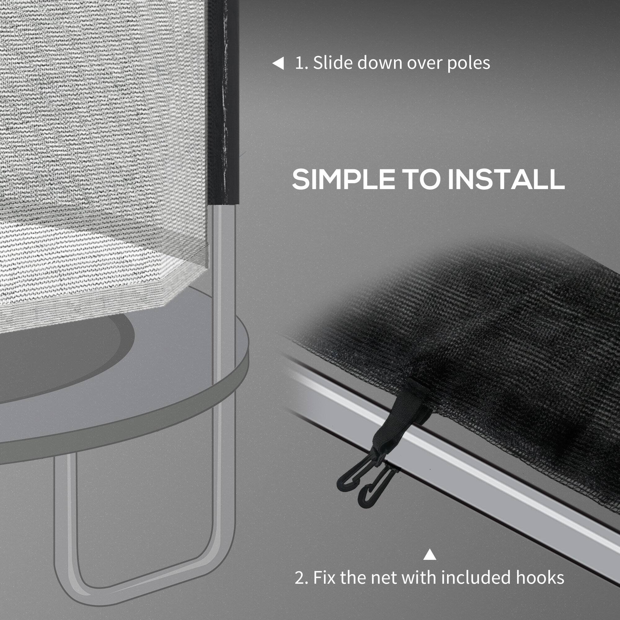 1. Slide down over poles
2. Fix the net with included hooks