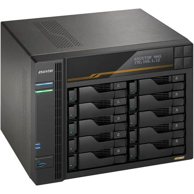 Asustor - Lockerstor 10 Gen3 AS6810T 10 Bay NAS, AMD Ryzen Quad-Core 2.3 GHz, 16GB RAM ECC DDR5, 4 M.2 NVMe Slots, Dual - Black