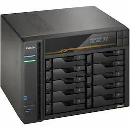 Asustor - Lockerstor 10 Gen3 AS6810T 10 Bay NAS, AMD Ryzen Quad-Core 2.3 GHz, 16GB RAM ECC DDR5, 4 M.2 NVMe Slots, Dual - Black