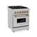 Angle. ZLINE - 24 in. Wide 4 Burner ZLINE Autograph Legacy Dual Fuel Range in Satin Steel & Bronze Accens (RASZ-SN-24-CB) - Satin Stainless Steel.