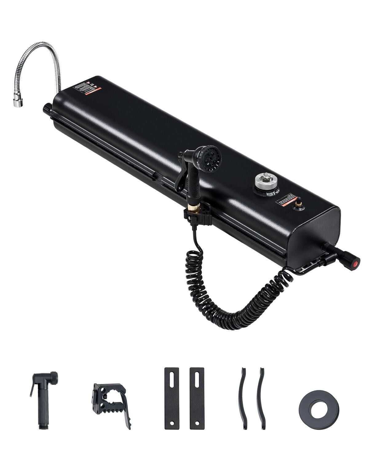 Front. VEVOR - Roof Rack Water Tank, 4 Gal, Multi-Dispensing Outdoor Tank with 2 Splash-Guard Panels & T-slot, High-Capacity Aluminum - Black.