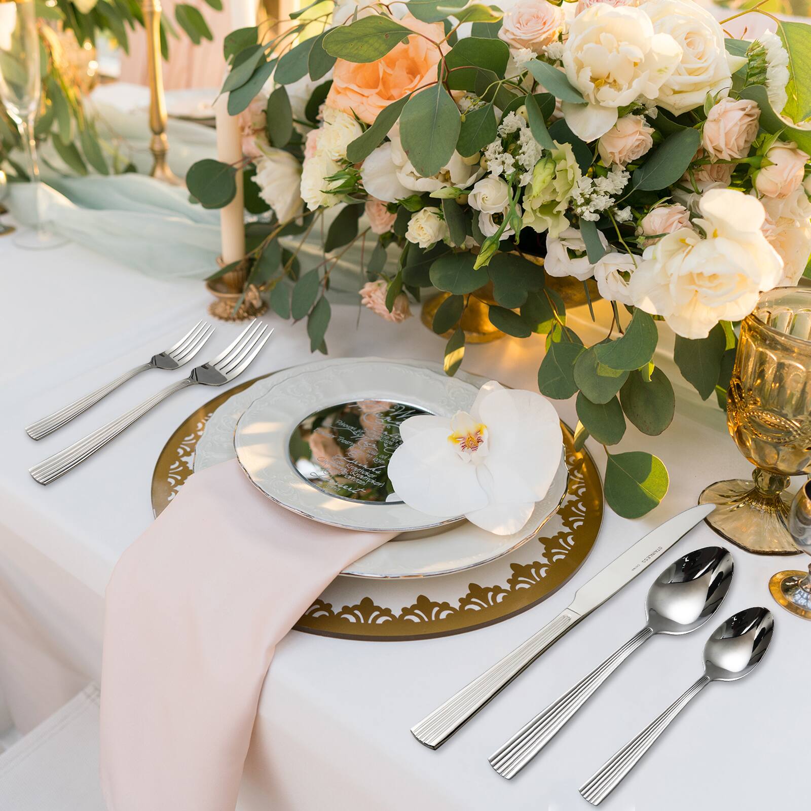 Alt View 2. KOOMADE - KOOMADE Flatware Empire20/ 40/45Pcs Stainless Steel Textured Finish Dishwasher Safe Includes Salad Fork Knife Spoon - 20PCS.