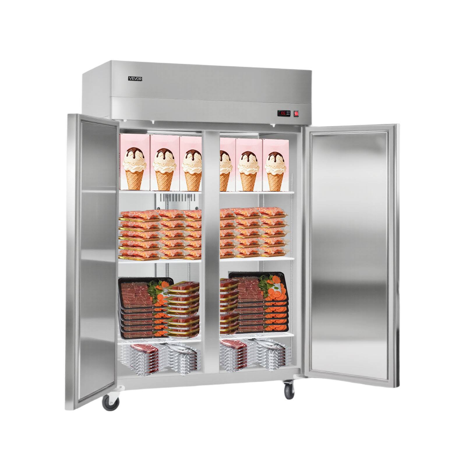 Alt View 5. VEVOR - Commercial Reach-In Freezer 48" W, 33 Cu.Ft Stainless Steel Upright Freezer with Double Glass Doors, Auto-Defrost - Stainless steel color.