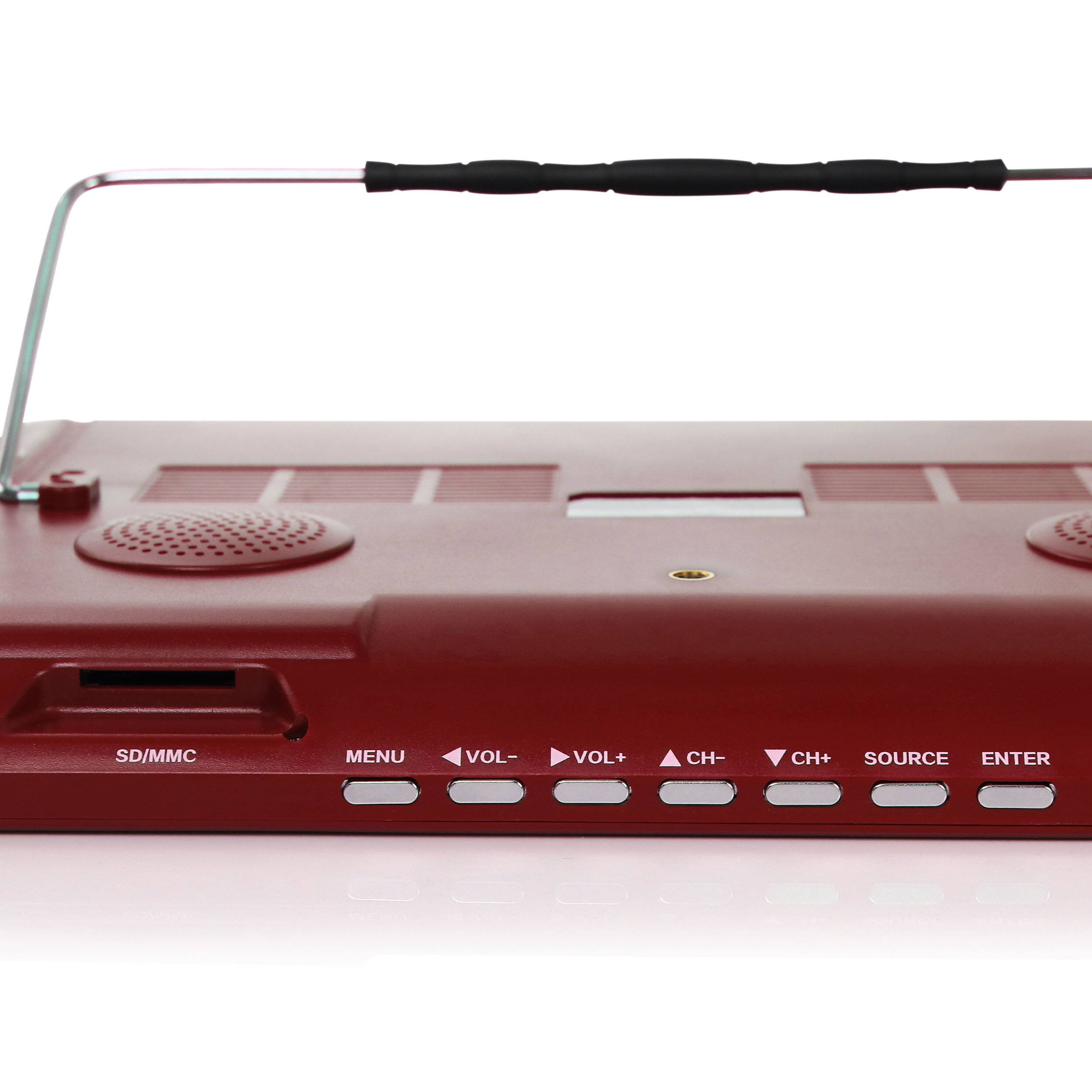 The text on the image reads "SD/MMC MENU VOL- VOL+ CH- CH+ SOURCE ENTER".