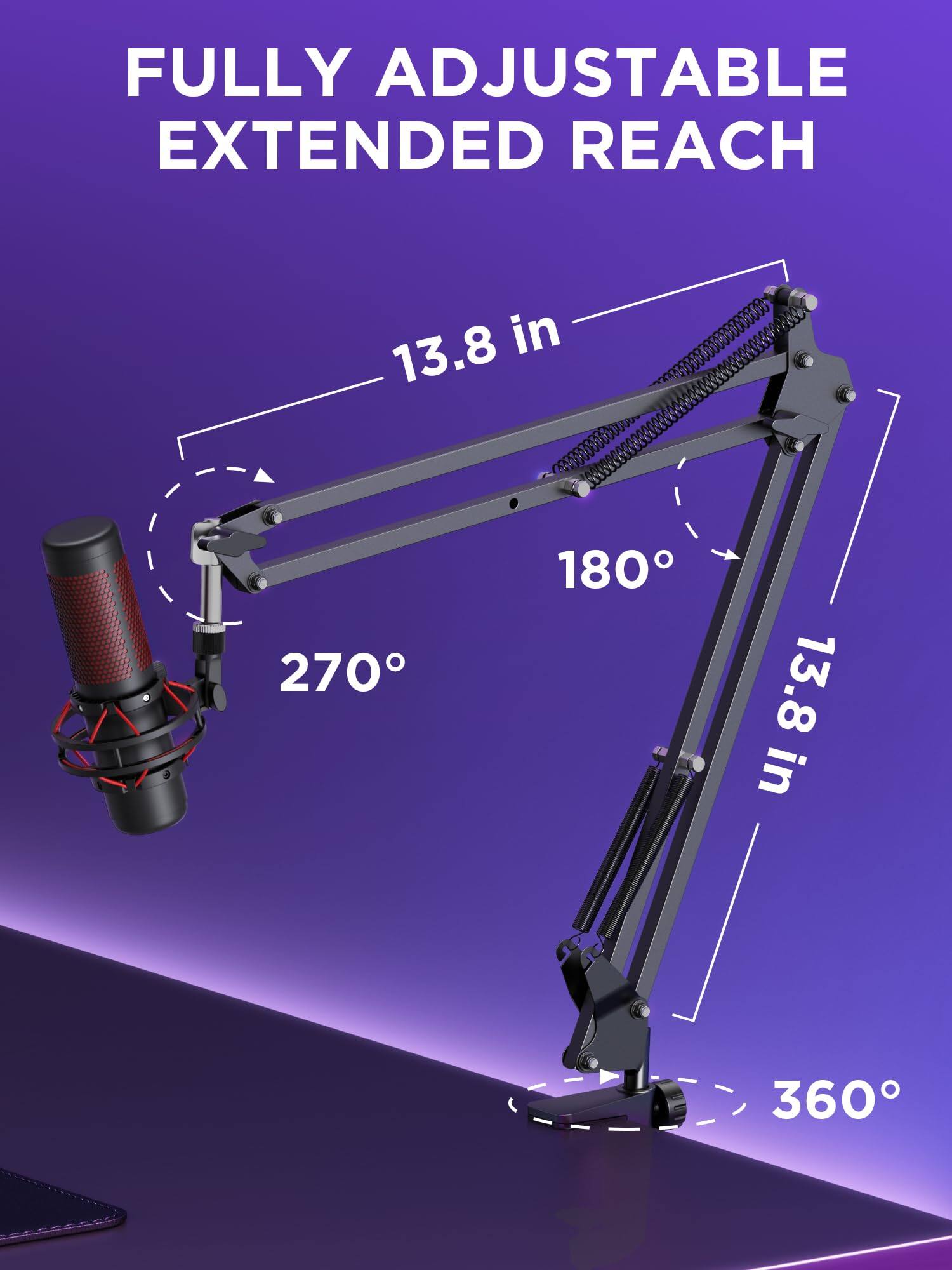 FULLY ADJUSTABLE EXTENDED REACH

13.8 in

270°

180°

13.8 in

360°