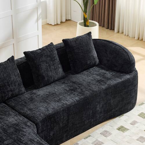 Left. Anysun - Chenille L-Shape Compressed Sofa - High-Elastic Sponge, Curved Armrests & 4 Throw Pillows for Living Room - Black.