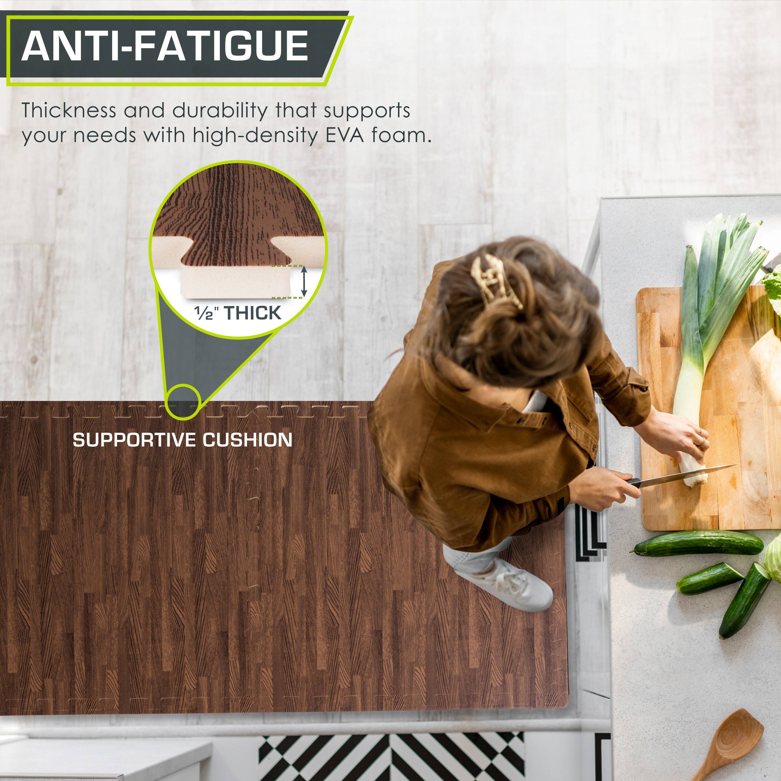 ANTI-FATIGUE

Thickness and durability that supports your needs with high-density EVA foam.

1/2" THICK SUPPORTIVE CUSHION