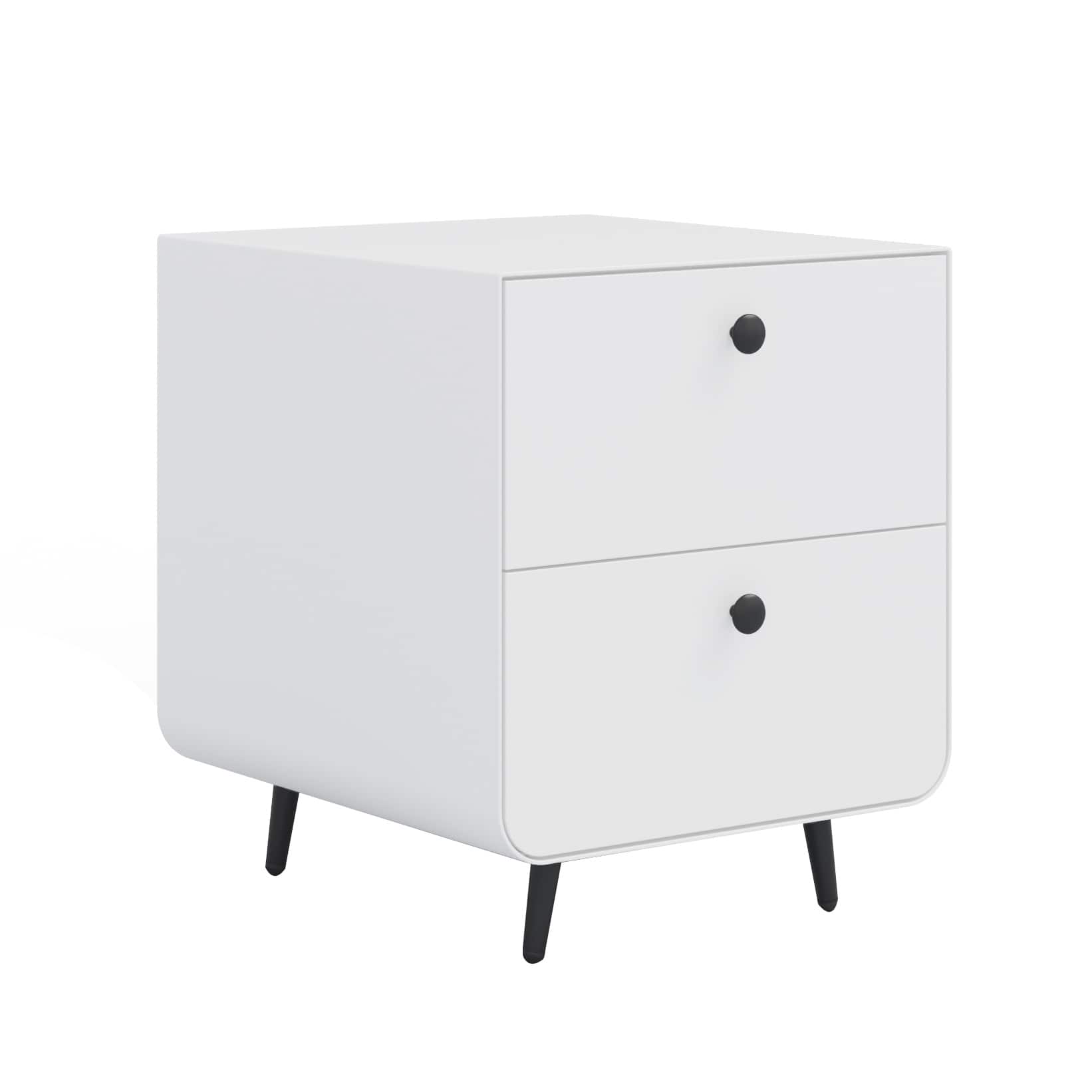 Spaco - Modern Night Stand with 2 Drawers, Steel Storage Cabinet, Circular Handle for Bedroom - White