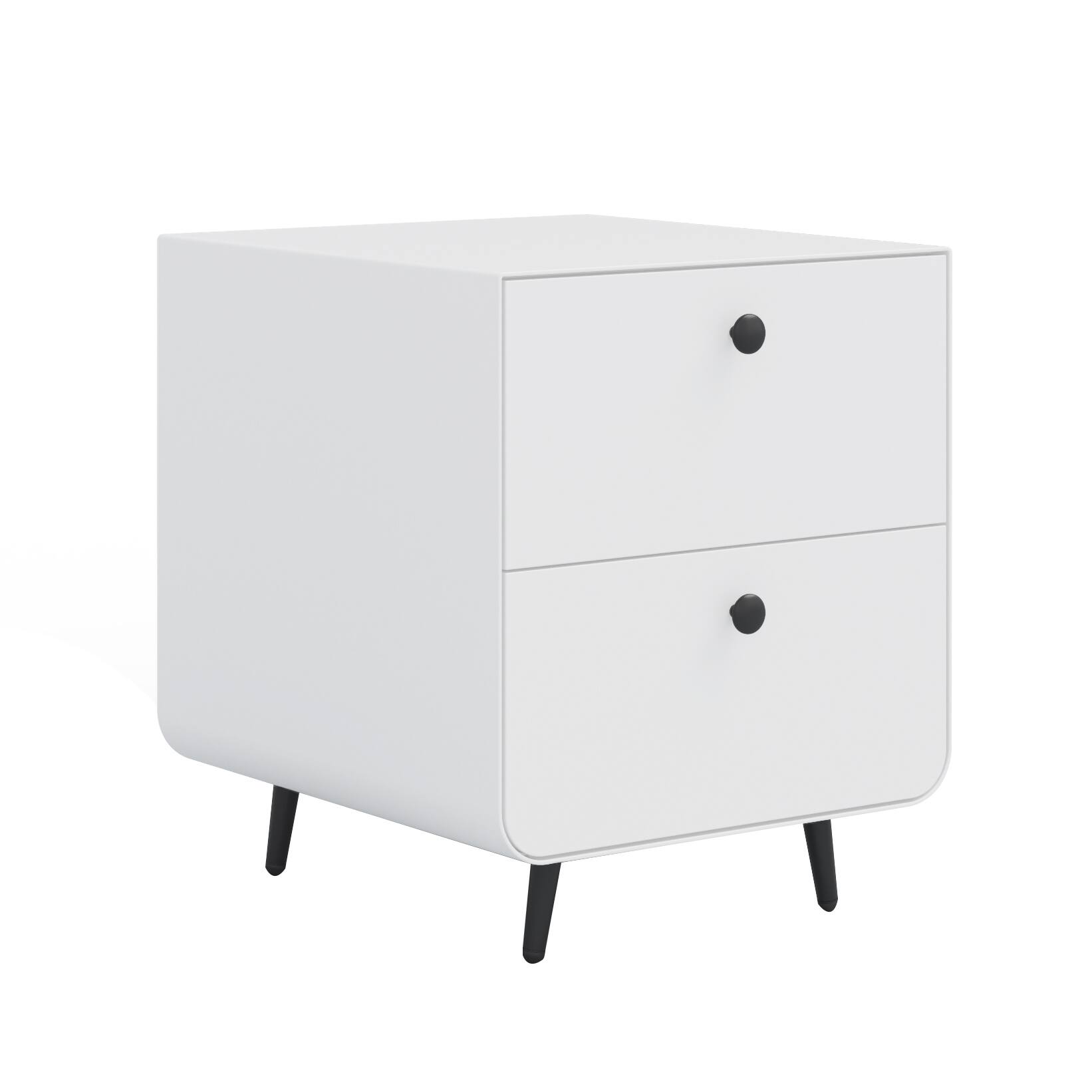 Spaco - Modern Night Stand with 2 Drawers, Steel Storage Cabinet, Circular Handle for Bedroom - White