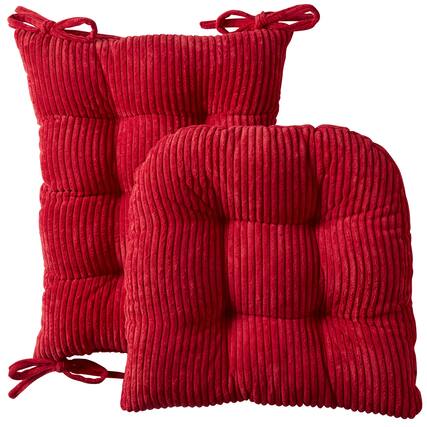 Front. Sweet Home Collection - Velvet Rocking Chair Cushion 2 Piece Tufted Non Slip Set of Upper and Lower Cushions - Red.
