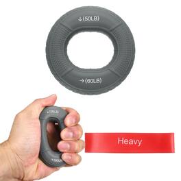 Unique Bargains - Silicone Ring Grip Strength Trainer with Finger Extension Band Forearm Trainer Kit 50-60LB & 2pcs - For Climbing Workout - Gray