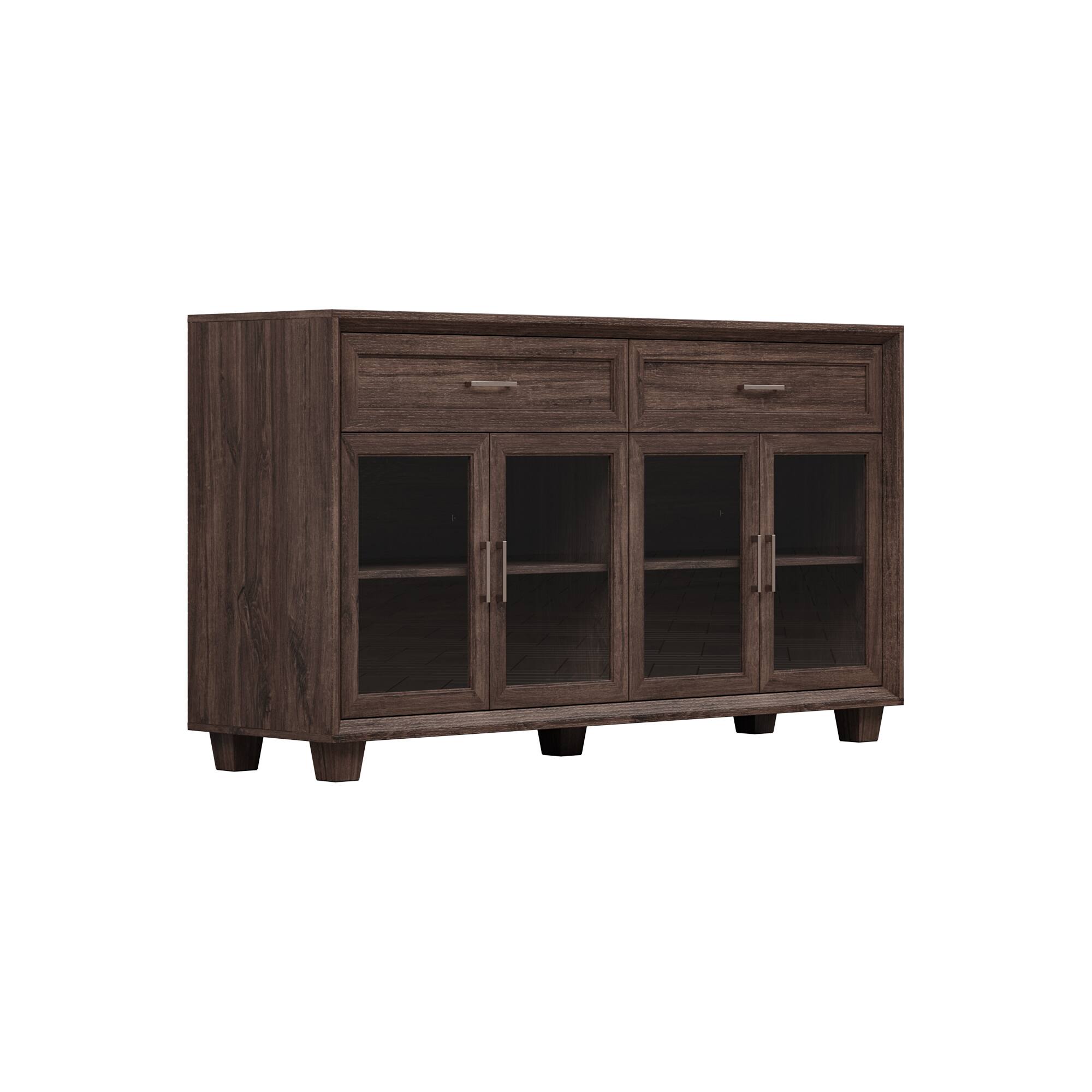 Angle. Famapy - Famapy Wood - Grain Glass - Door Storage & Display Cabinet：Elevate Your Home with Timeless Charm - Brown.
