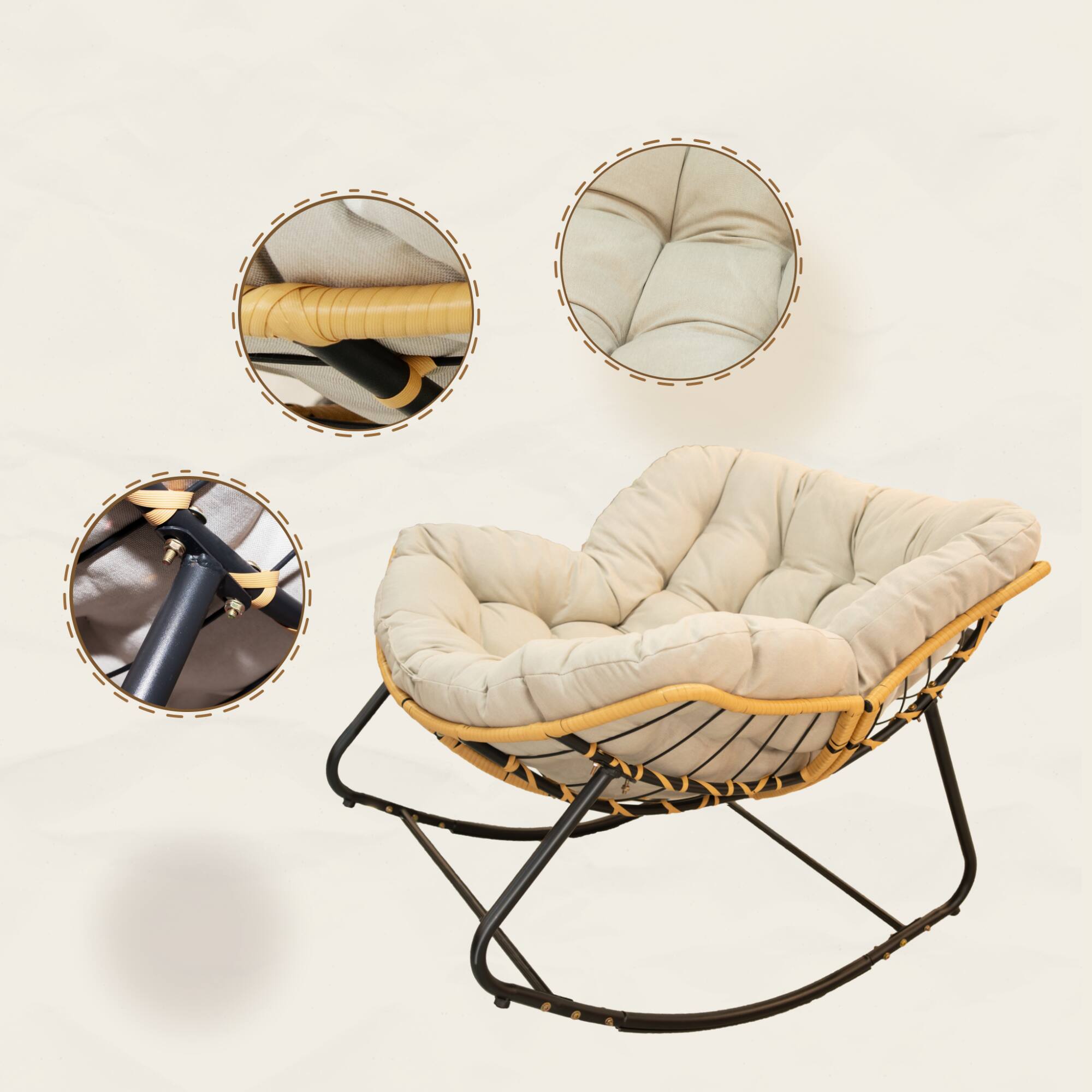 Alt View 6. GOODSILO - Versatile Indoor and Outdoor Rocking Lounge Chair with Rattan Wicker Design for Comfortable Relaxation - Beige.