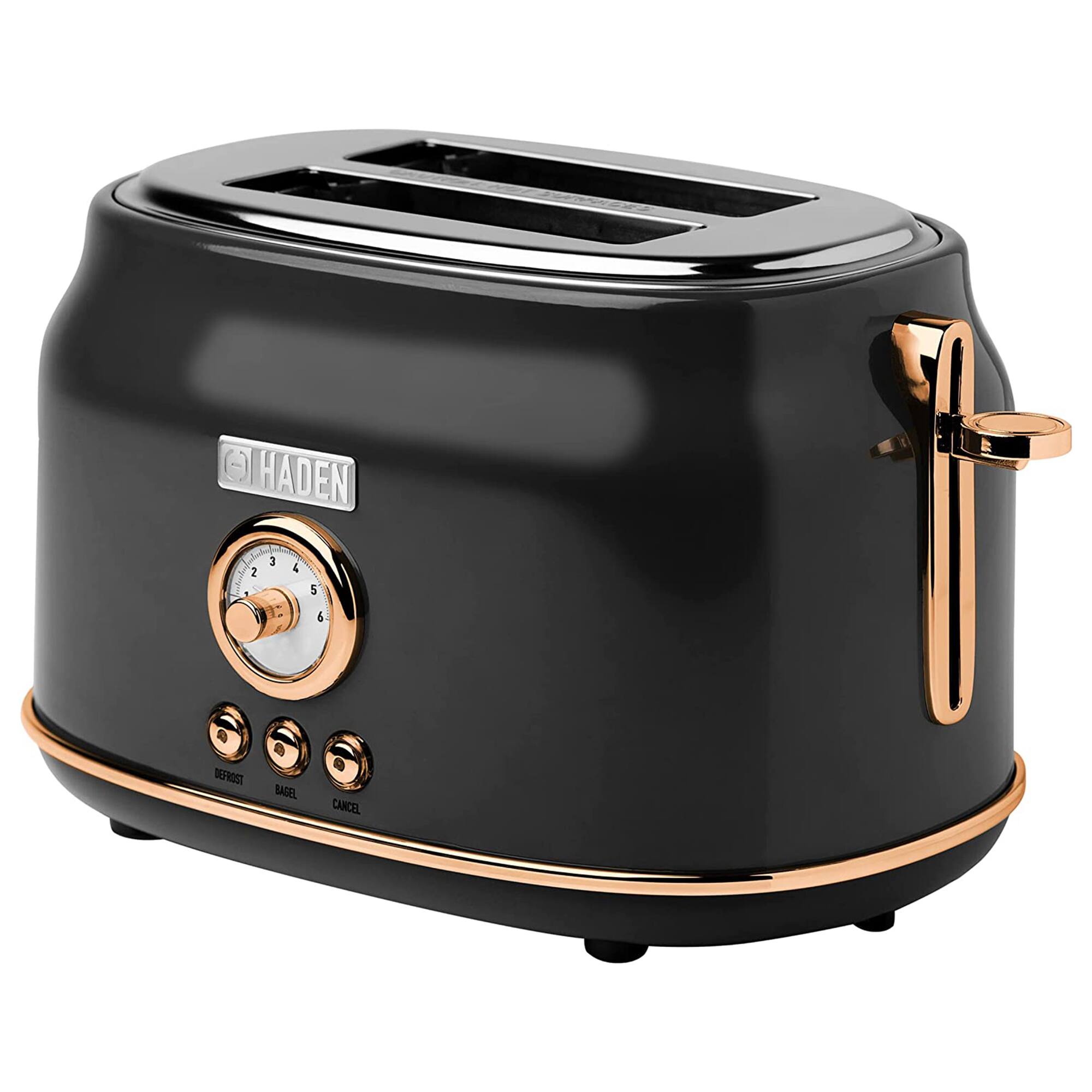 Haden - Dorset 2 Slice Wide Slot Stainless Steel Toaster, Black & Copper - Black/Copper
