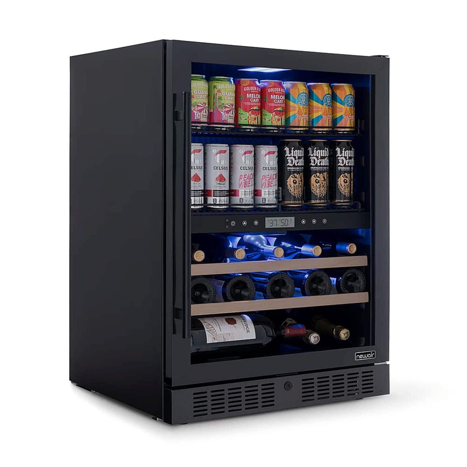 NewAir - 24" Dual Zone Wine and Beverage Fridge - 100 Can & 24 Bottle Capacity, Freestanding Built-In Design - Black