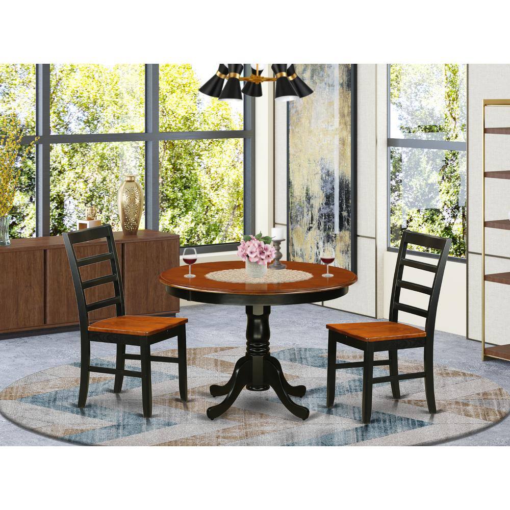 Back. East West Furniture - 3 Pc set with a Round Small Table and 2 Leather Dinette Chairs in Black and Cherry - Black & Cherry.