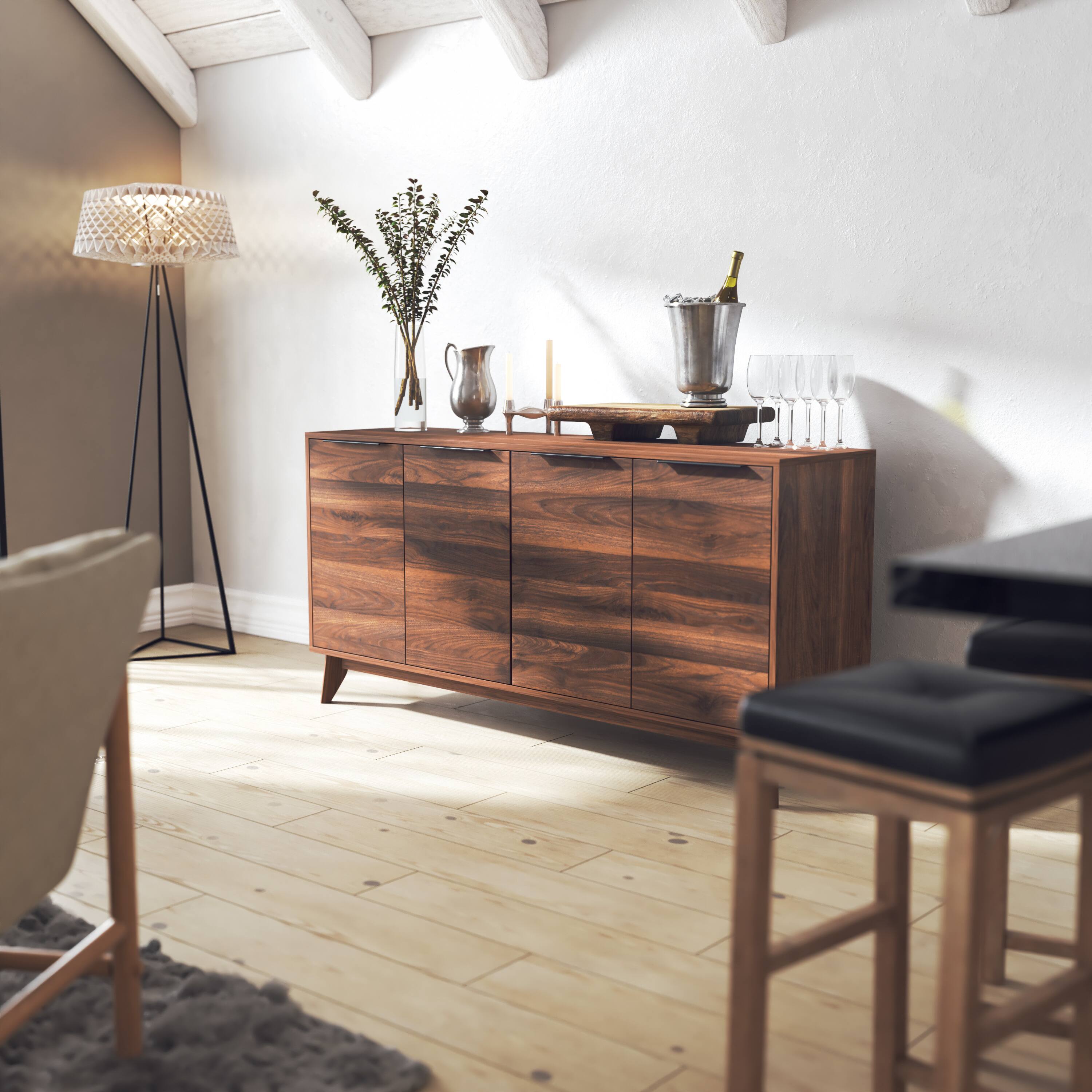 Alt View 4. Emma + Oliver - Mid-Century Modern Buffet/TV Stand with Soft Close Doors & Shelving - Dark Walnut.