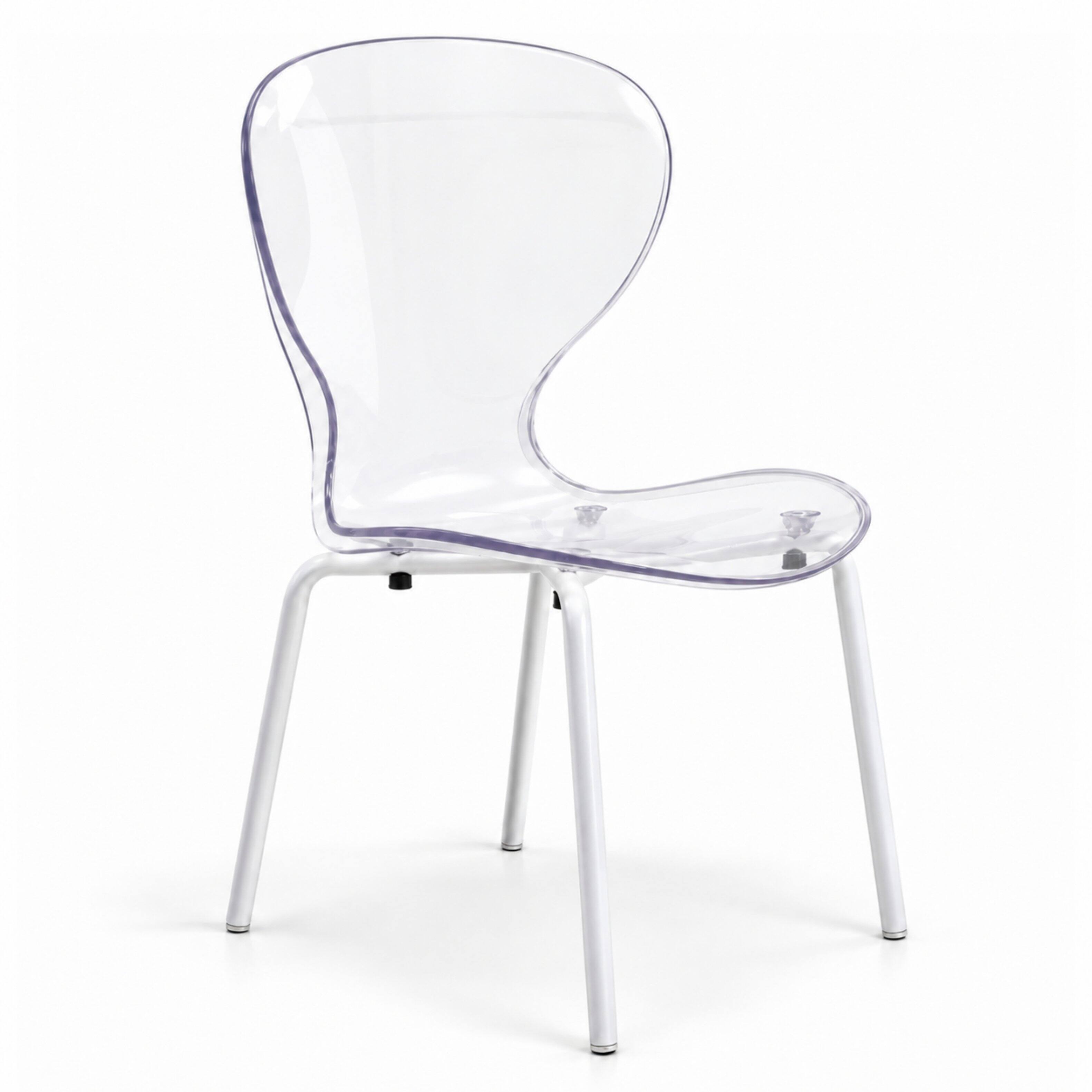 Front. LeisureMod - Oyster Modern Clear Plastic Dining Chair, Stackable Ergonomic Accent Chair with Powder Coated Steel Legs - Clear.