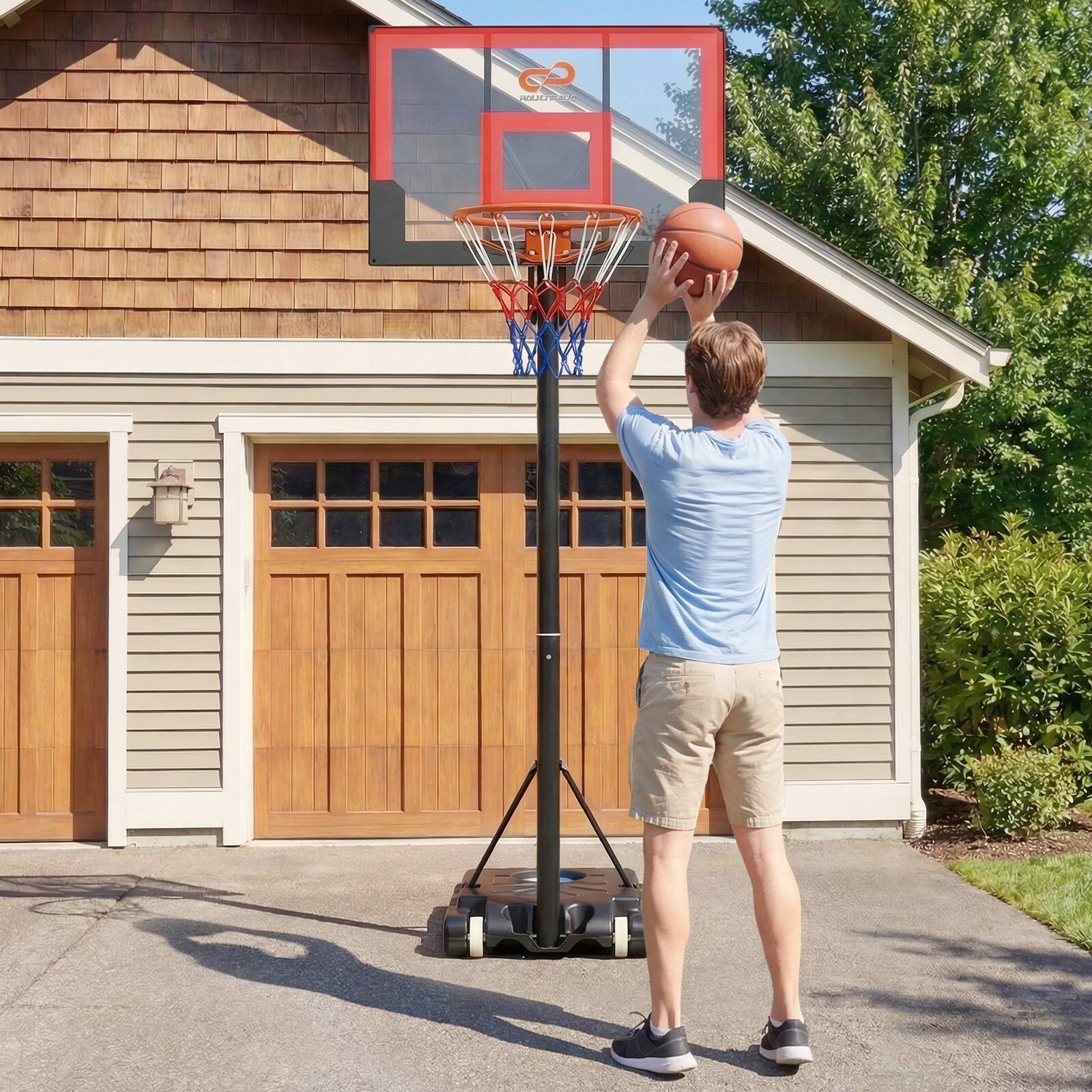 Alt View 1. Costway - Goplus 3.3-7 FT Kids Basketball Hoop Outdoor with Shatterproof PC Backboard, Fillable Base - Black & Red.