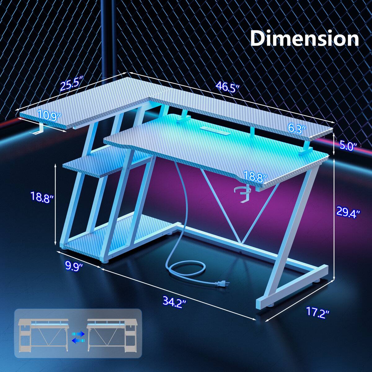 Dimension 25.5" 46.5" 10.9" 6.3" 5.0" 18.8" 18.8" 29.4" 9.9" 34.2" 17.2"
