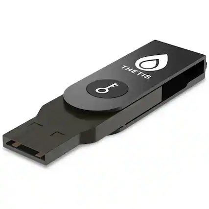 Front. THETIS - Thetis FIDO2 Security Key – Passwordless 2FA USB-A, FIDO2/U2F for Windows/Chrome/Linux, Foldable Aluminum, Portable - Black.
