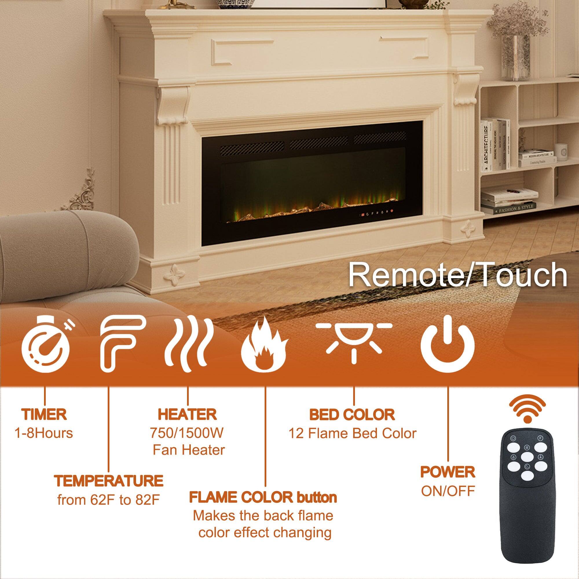 TIMER, HEATER, BED COLOR, POWER, TEMPERATURE, FLAME COLOR