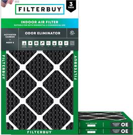 Filterbuy - 12x25x1 MERV 10 Odor & Allergy Defense, Electrostatic Pleated HVAC AC Furnace Air Filters Replacement (3-Pack) - Black