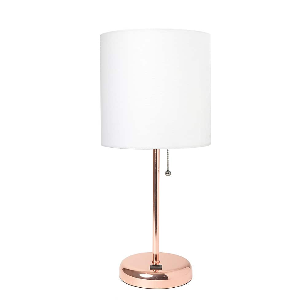 Angle View: Limelights - Stick Lamp with USB charging port and Fabric Shade - White/Rose Gold