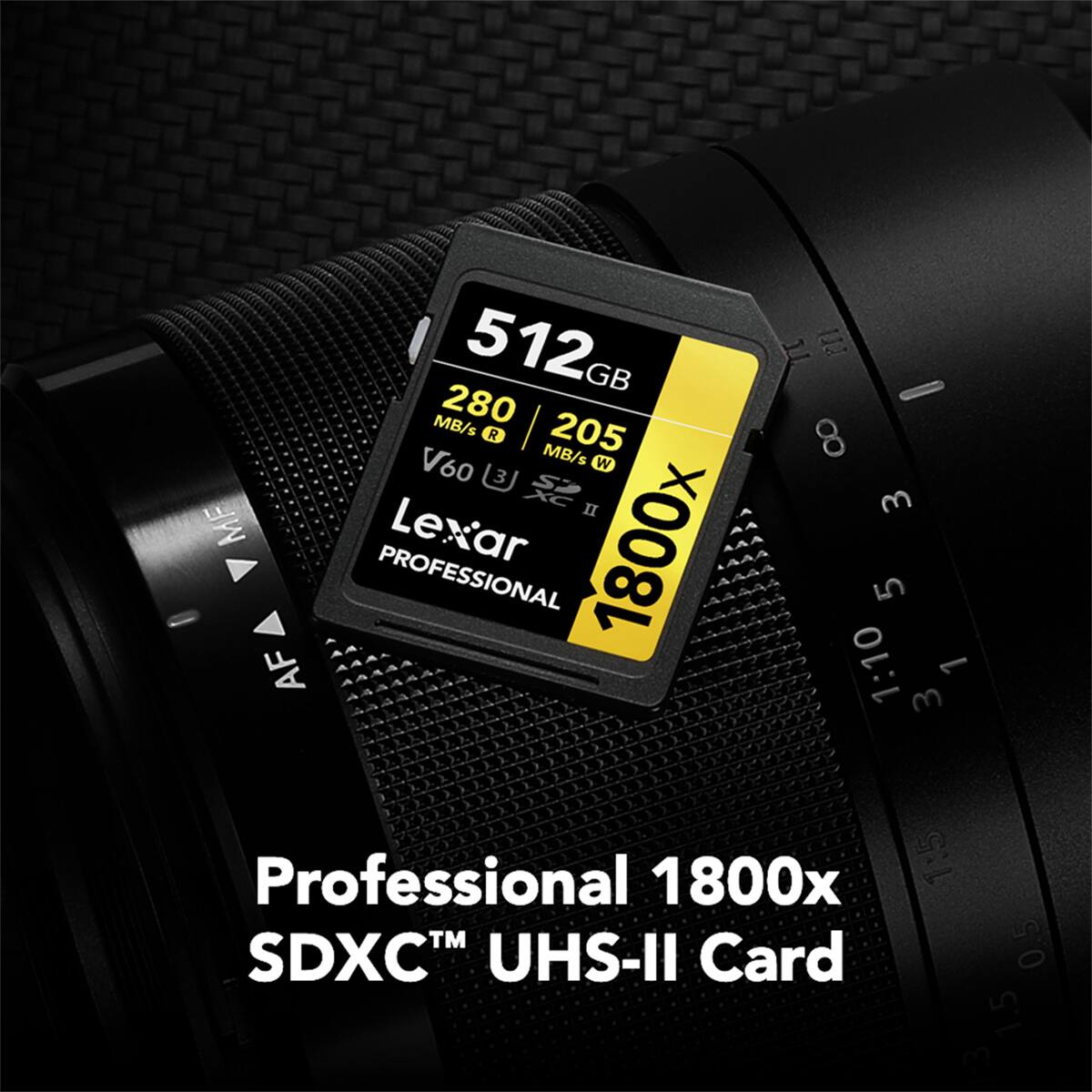 512GB 280 MB/s R 205 MB/s W V60 UHS-II 1800x PROFESSIONAL SDXC UHS-II Card