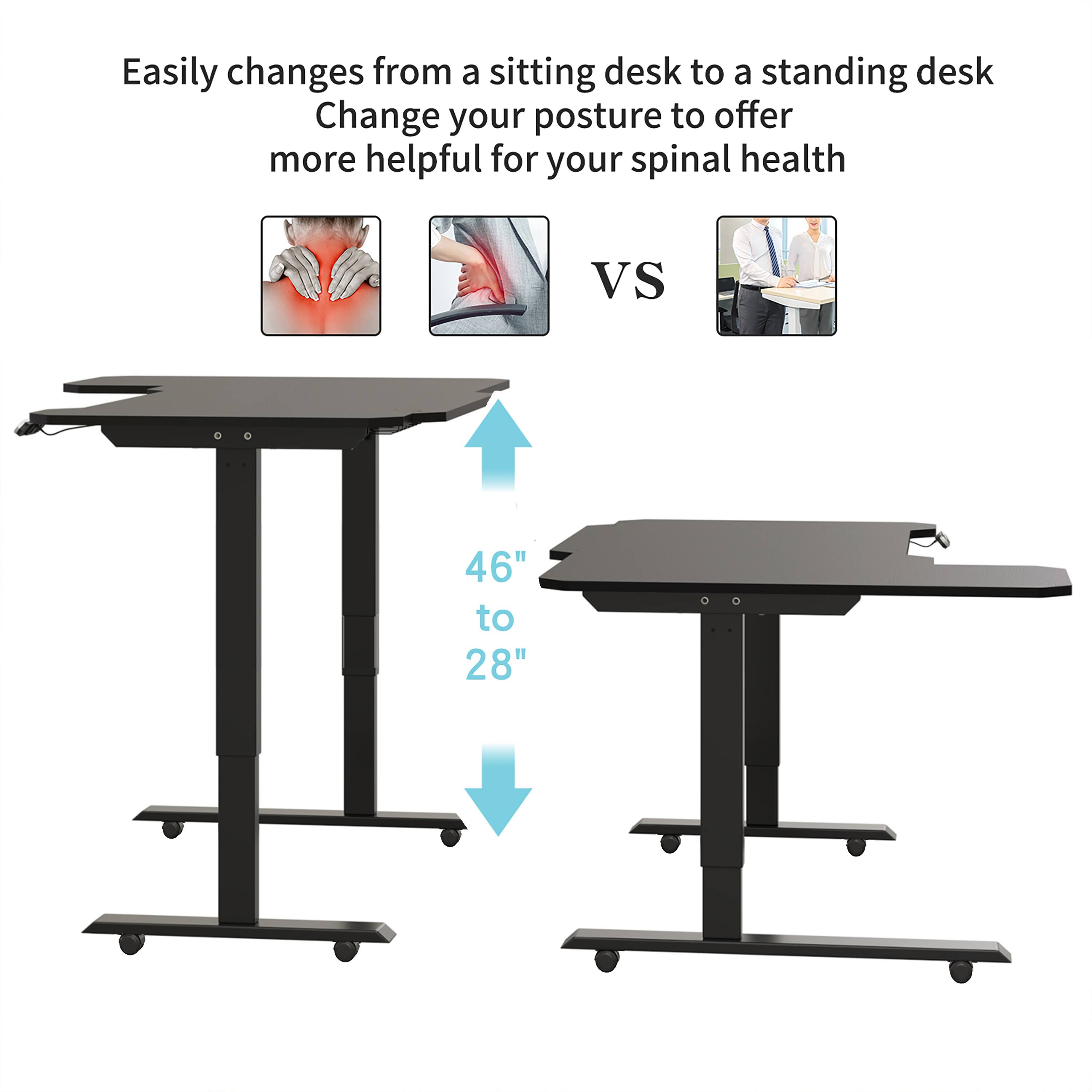 Easily changes from a sitting desk to a standing desk. Change your posture to offer more helpful for your spinal health.

VS

46" to 28"