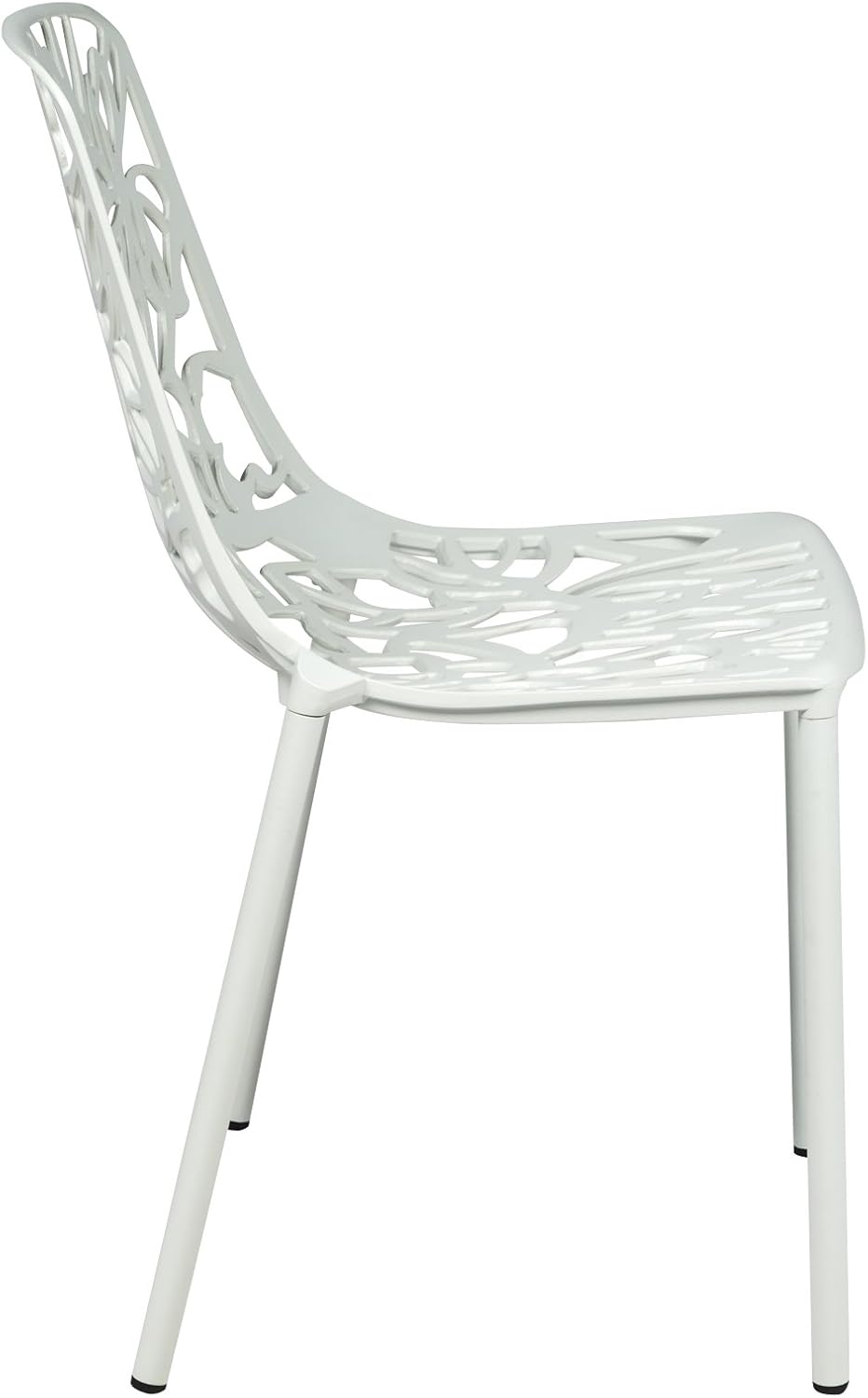Back. LeisureMod - Devon Stackable Aluminum Dining Chair, Modern Floral Cutout Indoor/Outdoor Patio Chair - Fully Assembled - White.