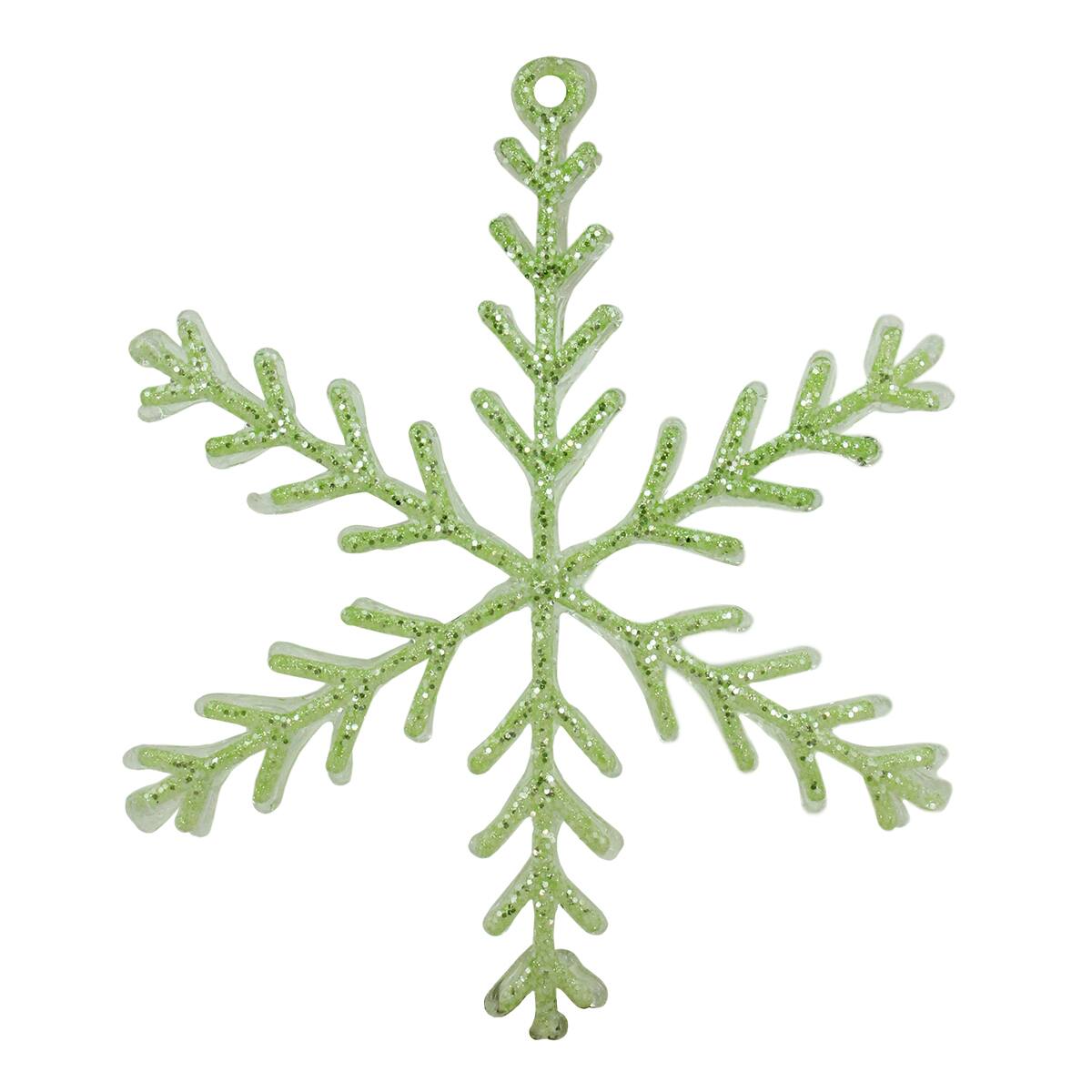 Front. Allstate - 10.5" Green Glittered Snowflake Christmas Ornament - Green.