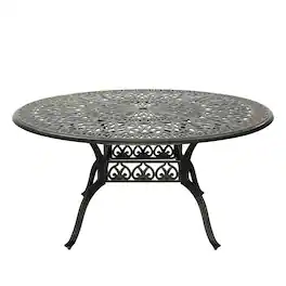 Mondawe - 59" Cast Aluminum Round Dining Table with Umbrella Hole - Bronze