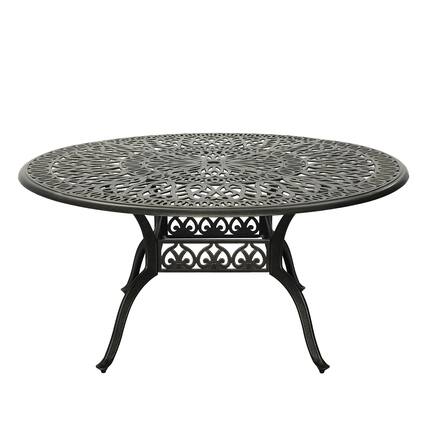 Front. Mondawe - 59" Cast Aluminum Round Dining Table with Umbrella Hole - Bronze.