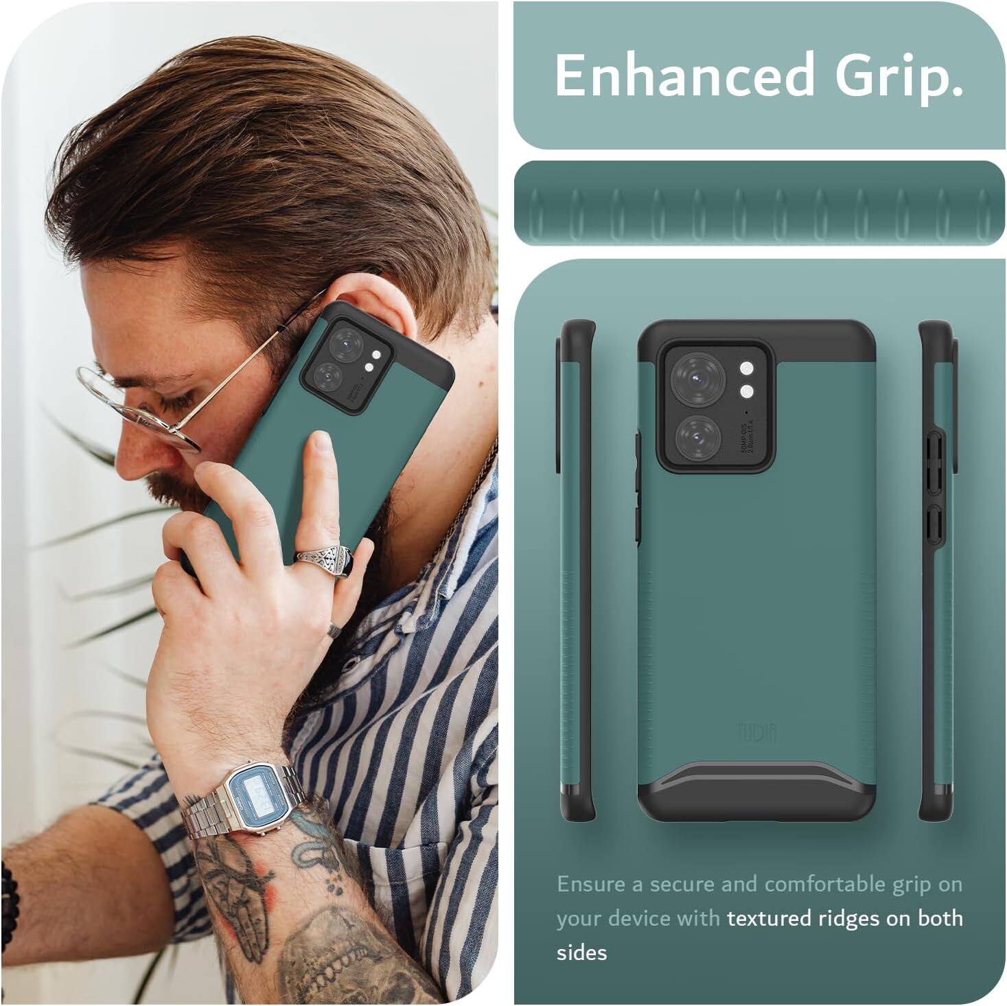 Enhanced Grip.

Ensure a secure and comfortable grip on your device with textured ridges on both sides.