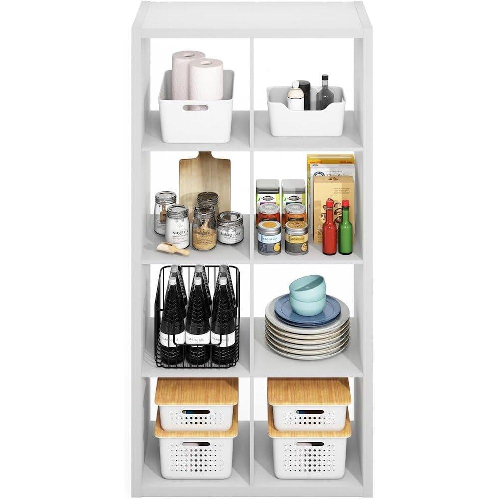 Alt View 1. FurniFact - White Cube Storage Organizer with 8 Square Shelves for Kitchen Storage - White.
