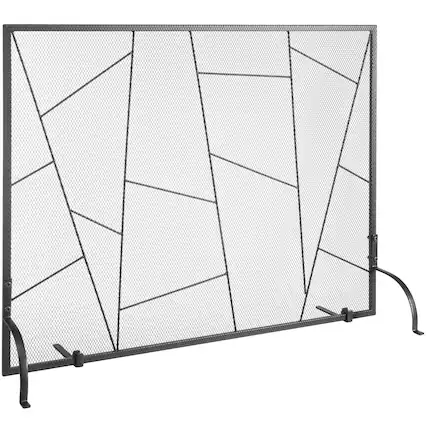 Front. VEVOR - Fireplace Screen Single Panel, Sturdy Iron Mesh Fireplace Screen, 35.6"(L) x28.4"(H) Spark Guard Cover - Black.