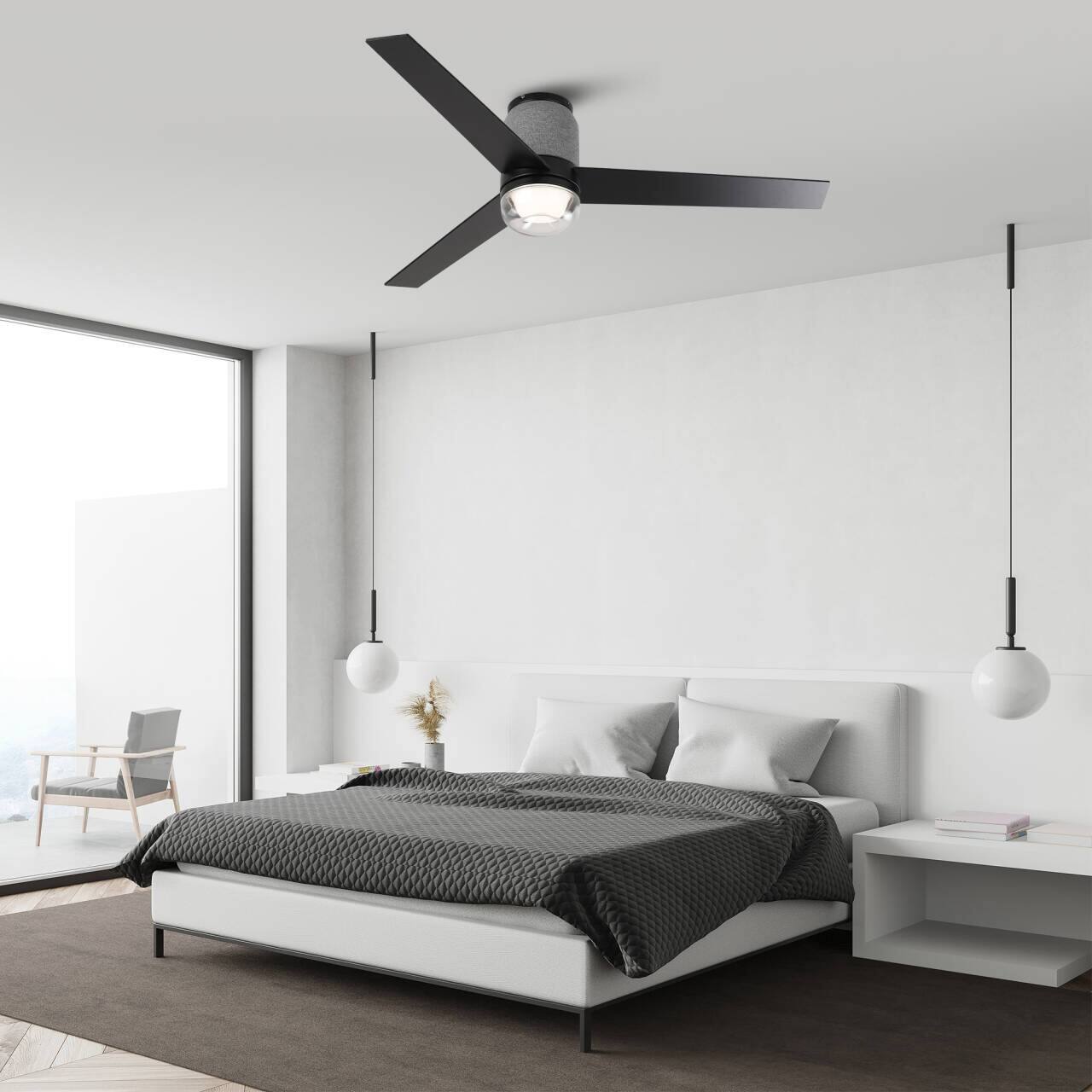 Angle. Parrot Uncle - 52" Modern RGB LED Low Profile Smart Ceiling Fan with Light and Remote and App Control - Matte Black.