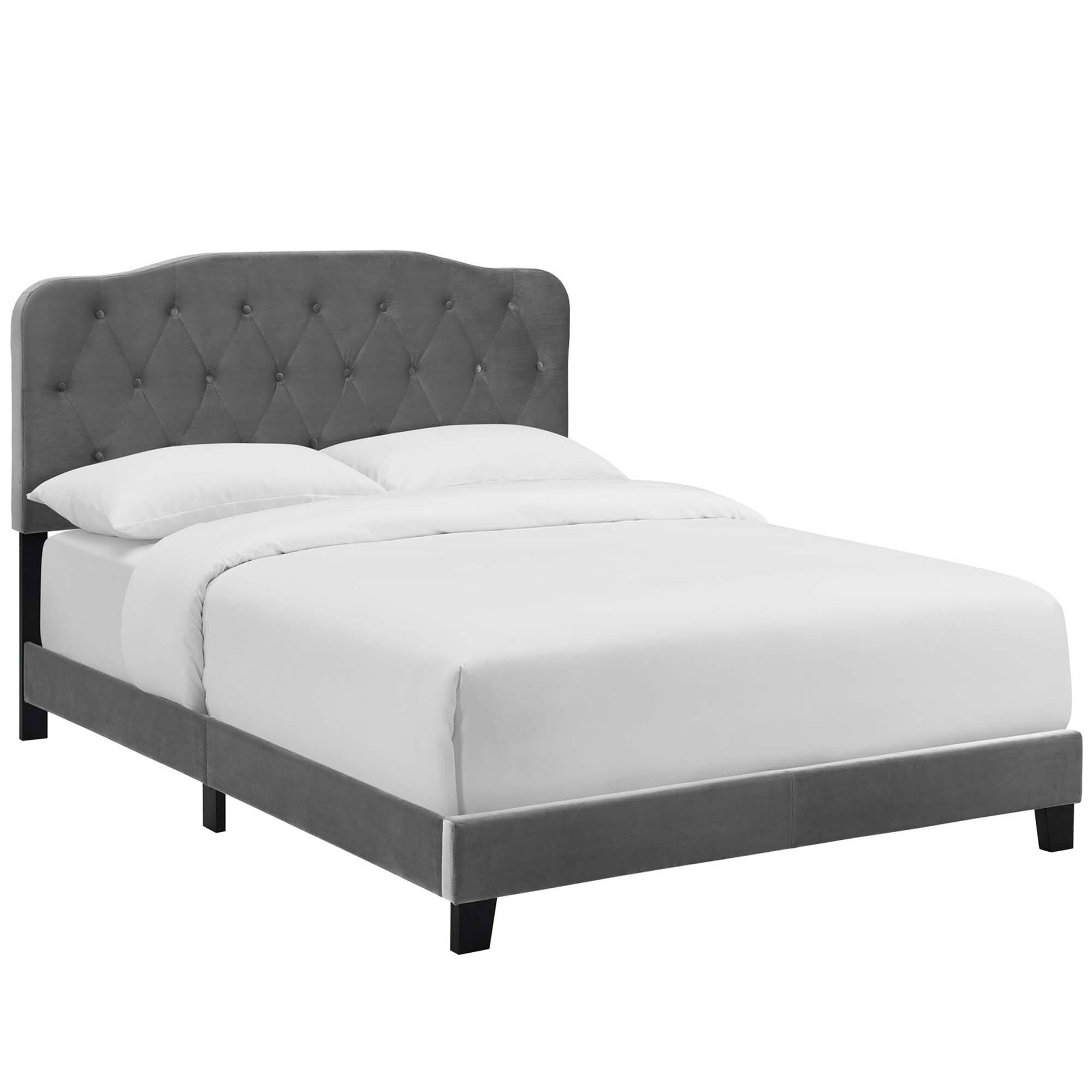 Angle. Modway - Reign Performance Velvet Full Platform Bed Frame - Gray.