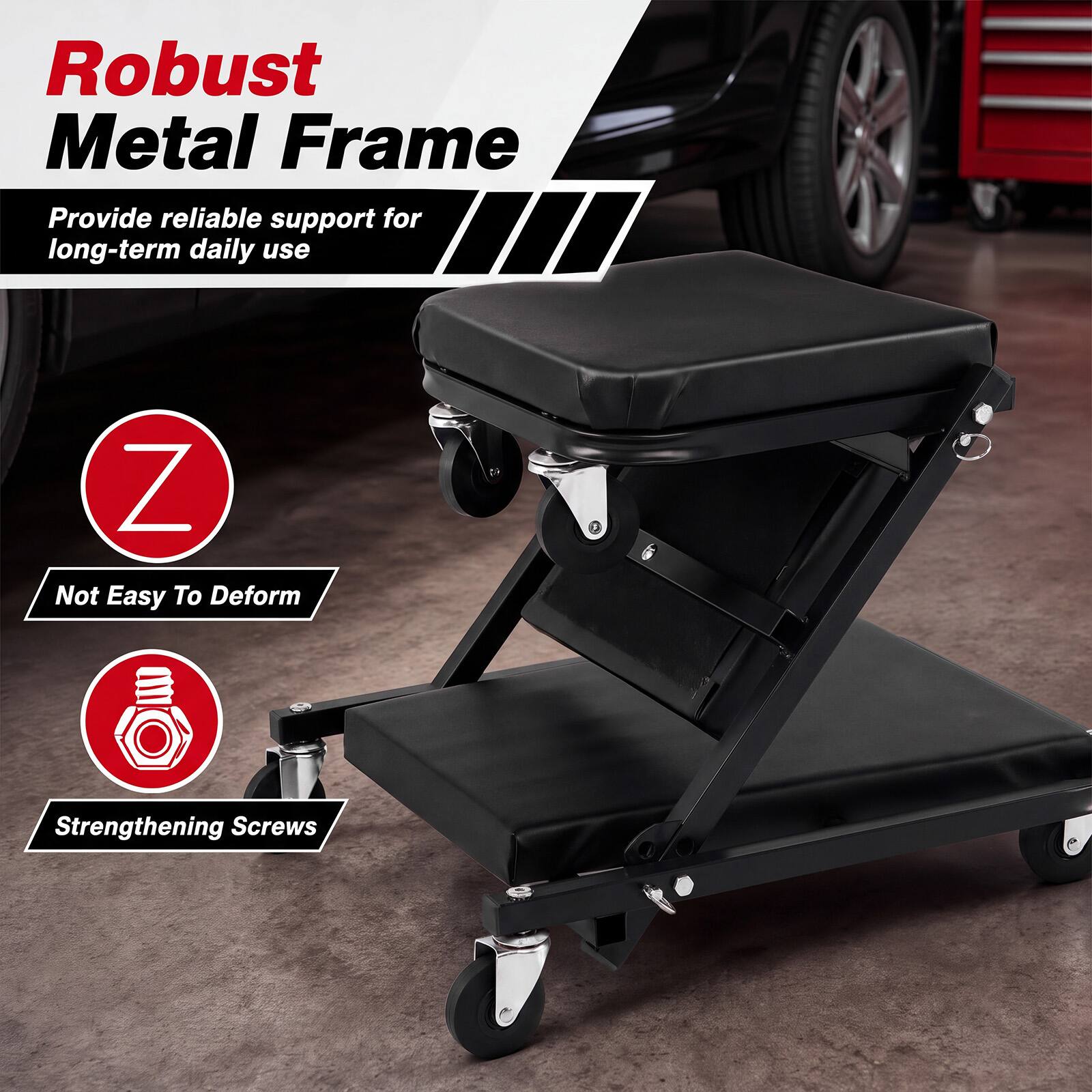 Robust Metal Frame  
Provide reliable support for long-term daily use  
Not Easy To Deform  
Strengthening Screws