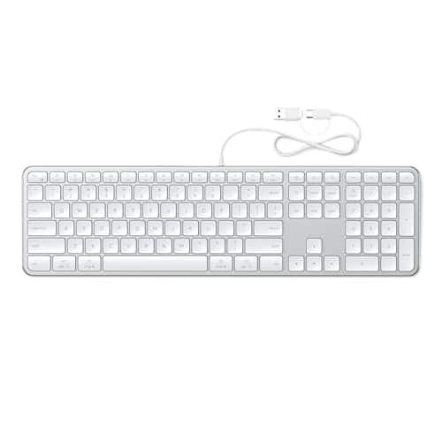 Satechi - Slim LX3 Wired Keyboard - Full-Size, Cross-Platform OS Switching, USB-C or USB-A Connectivity, for Mac & PC Setups - Silver