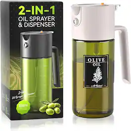 Schertz - 2-in-1 500ml Dark Green Glass Oil Sprayer - For Cooking & Air Fryer, White