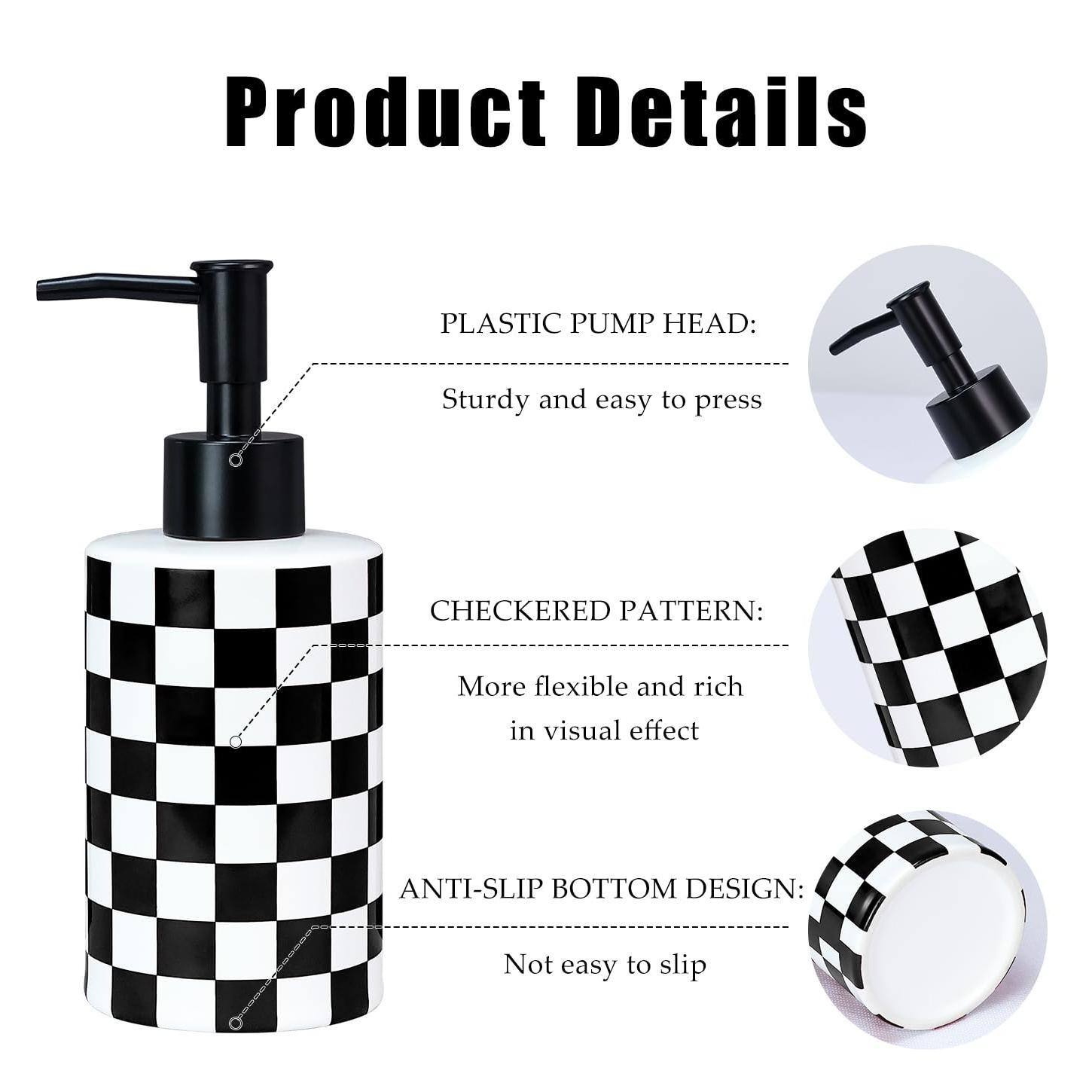 Product Details

PLASTIC PUMP HEAD:
Sturdy and easy to press

CHECKERED PATTERN:
More flexible and rich in visual effect

ANTI-SLIP BOTTOM DESIGN:
Not easy to slip