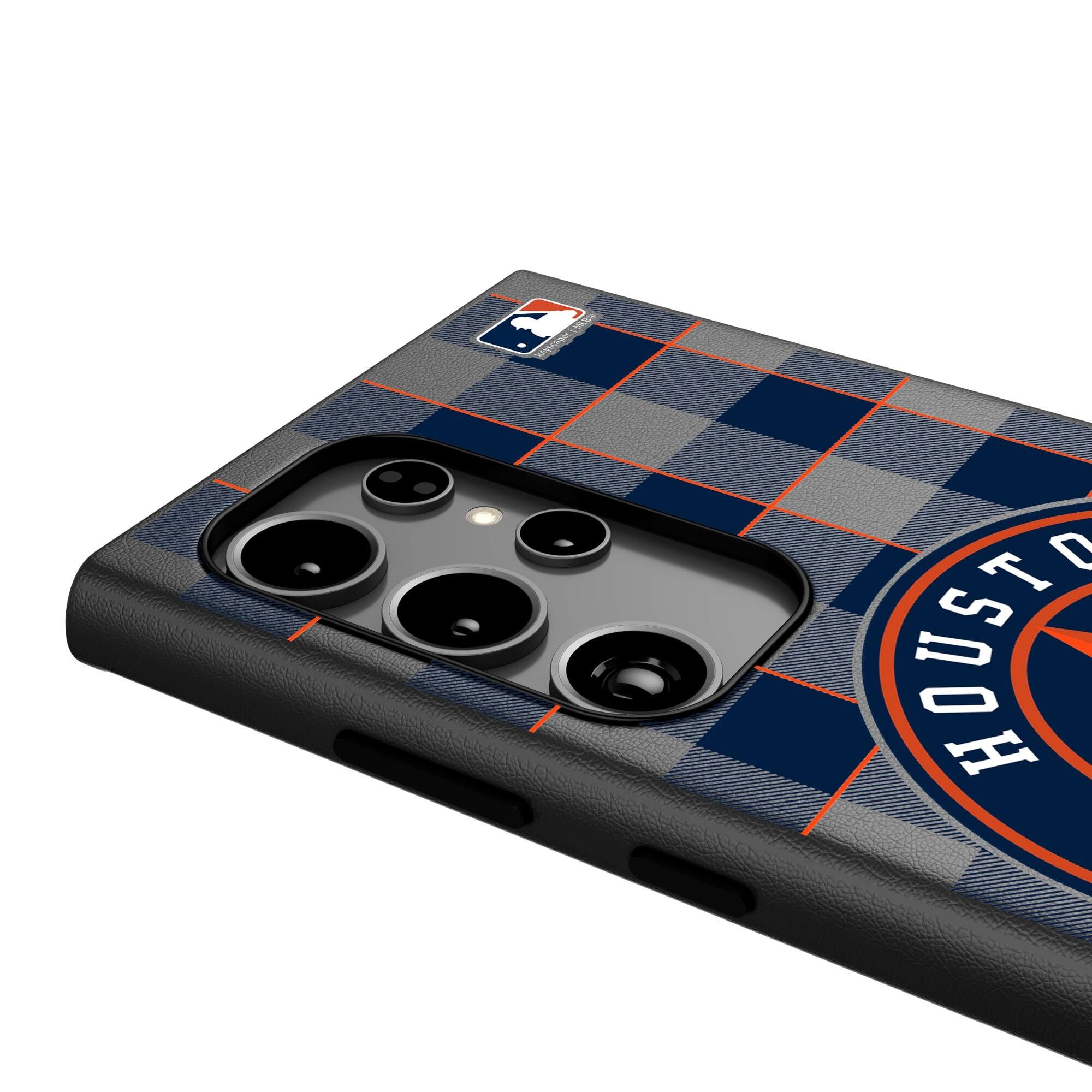 Alt View 3. Keyscaper - Houston Astros Plaid Galaxy Magnetic Bump Case - S25 - Black.