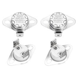 Unique Bargains - KSD301 Thermostat 110°C/230°F 16A Normally Open N.O Temperature Switch for Microwaves/Oven 4pcs Ceramic - Silver