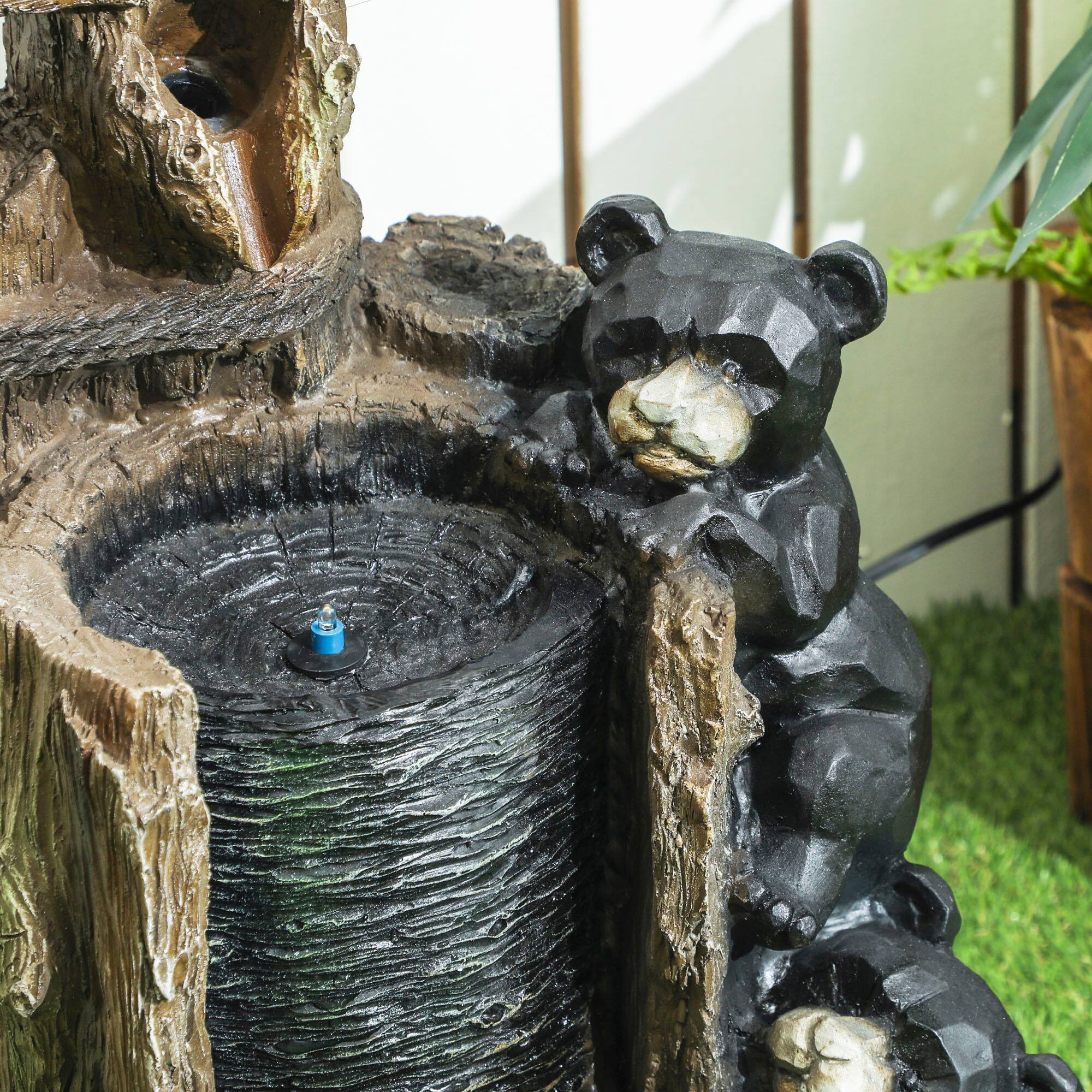 Alt View 8. Outsunny - 22.8" Tall Outdoor Water Fountain, 3-Tier Floor Standing Resin Bears on Log Waterfall Fountain with LED Lights - Brown.