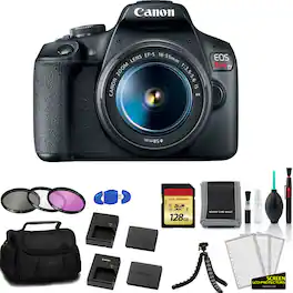 Canon - EOS Rebel T7 EF-S 18-55mm IS II Kit with 128GB Memory Card + Extra Battery and Charger + More - International Mode